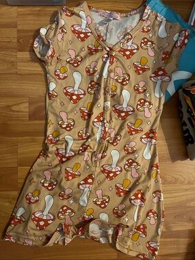 Mushroom Romper with Red, White, Pink & Tan Size S Trippin' Love To Sleep
